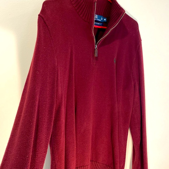 Mens Dark Red Polo Quarter-zip Sweater - Picture 3 of 4